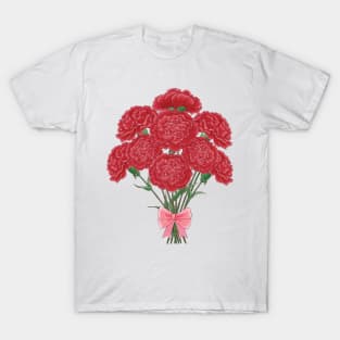 Carnation Bouquet Pink Ribbon T-Shirt